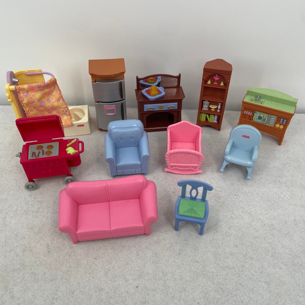 Fisher Price Mattel Loving Family Dollhouse Furniture Lot Bath Grill Sofa 11pc